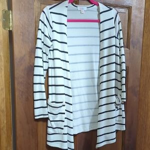 LuLaRoe Cream and Black Striped Cardigan